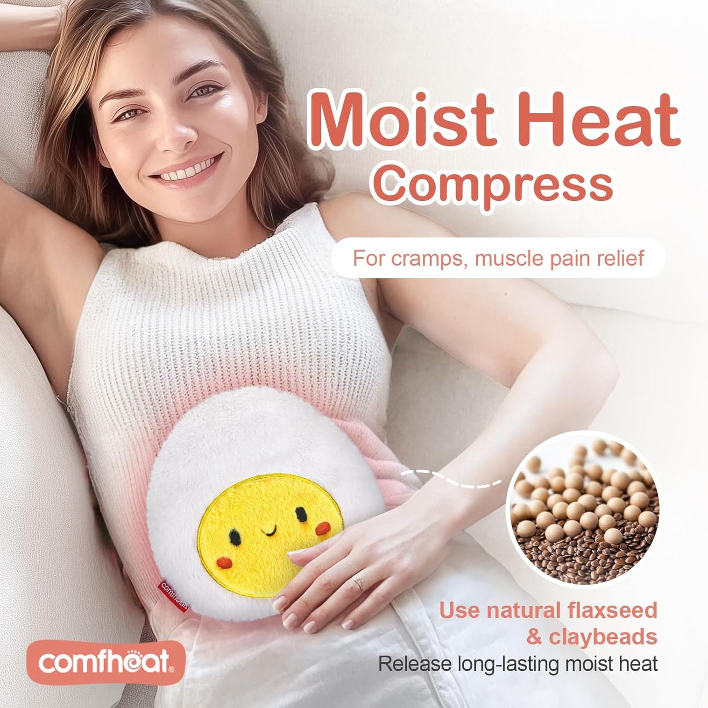 Egg Microwave Heating Pad - Hot & Cold Therapy with Natural Flaxseed Filling, Moist Heat for Cramps, Shoulder Muscle Pain Relief, Natural Heat Pack Moist Heat with Washable Cover