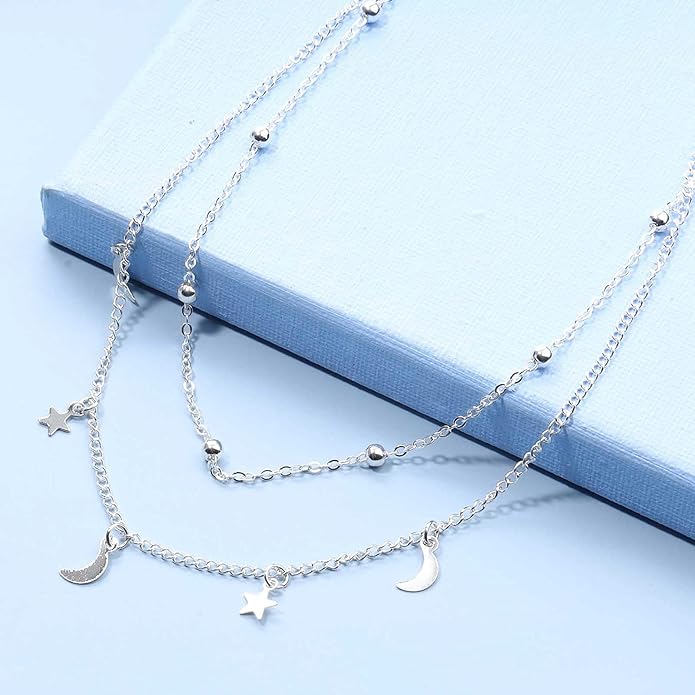 Boho Star Moon Necklace Choker Gold Layered Star Choker Necklace Crescent Moon Necklace Celestial Necklace Chain Festival Jewelry for Women and Girls