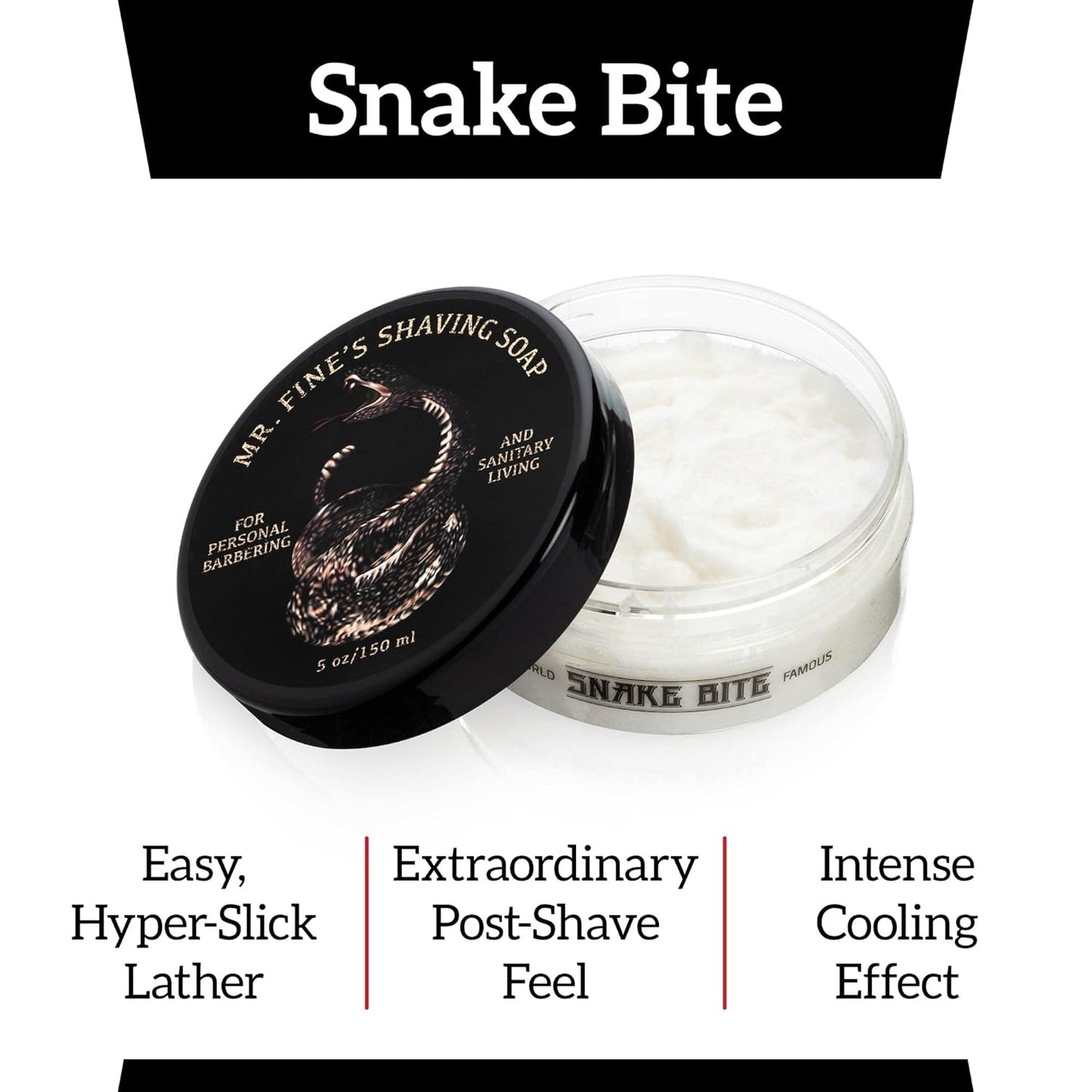 Mr. Fine 21C Men’s Shaving Soap, Builds Thick & Easy Lather, Protects From Razor Burn & Irritation, No Artificial Colors, Made In Italy, 5oz. (150ml), Snake Bite
