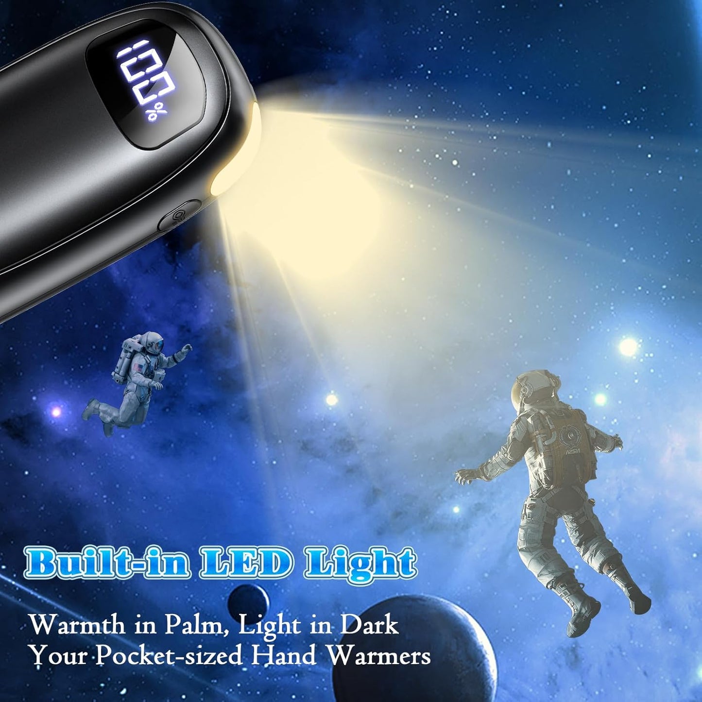 Hand Warmers Rechargeable 2 Pack, Electric Dual-Sided Heating with LED Display & Flashlight, Max 127℉, 13Hrs Long Lasting Pocket Heater for Raynauds, Golf, Hunting Essentials, Gifts for Men Women