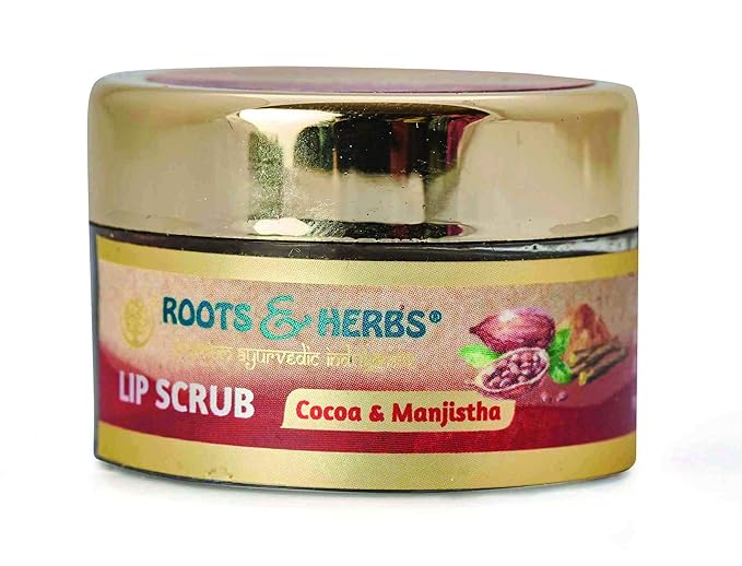 ROOTS AND HERBS Ayurvedic Cacao & Manjistha Cane Sugar Lip Scrub 100% Vegan, No-Paraben, No-SLS, No-Sulphate & Natural Treatment Exfoliator for Dark, Dry, Chapped Smooth & Brighter Lips (15gm/0.53oz)