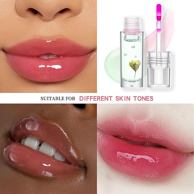 Flower Lip Oil, Hydrating Lip Glow Oil, Plumping Lip Oil, Non-Sticky Long Lasting Lip Oil Gloss, Transparent Lip Oil Tinted, Lip Plumper Gloss, Moisturize your lips and Reduce lip lines (01)