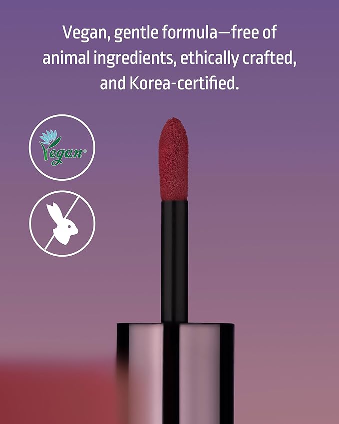 HEVVYMAKEUP Blurring Effect Lip Tint - Airy Velvet Matte Lips - Vegan, Longwear, Vibrant, Buildable Creamy Soft Texture - Korean Lip Makeup, Peach Please, 0.13 fl.oz.