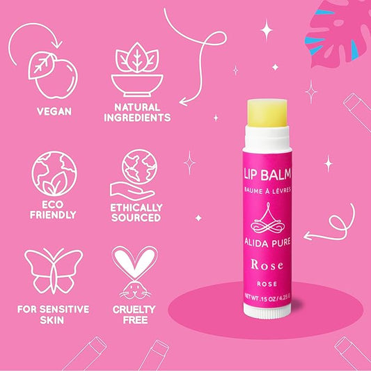 Floral Lip Balm Collection, Vegan Lip Balm Set, Beeswax Free, with Avocado Oil, Organic Jojoba Oil, and Vitamin E, Natural Moisturizer for Dry, Chapped or Cracked Lips, 3 Tube Set