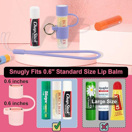 Desing Wish Silicone Lip Balm Holder with Cap Cover Portable Chapstick Holder Keychain Sleeve Lip Balm Key Chain with Key Ring and Wrist Strap Lanyard - Purple