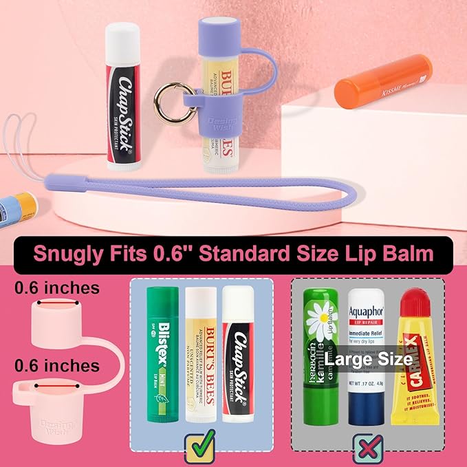 Desing Wish Silicone Lip Balm Holder with Cap Cover Portable Chapstick Holder Keychain Sleeve Lip Balm Key Chain with Key Ring and Wrist Strap Lanyard - Mint Green