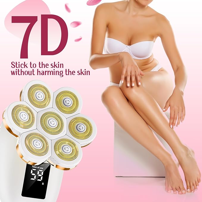 Electric Razors for Women,7D Gifts for Women,Cordless Electric Shaver with Detachable Head Wet/Dry Facial Hair Remover for Legs Painless Water Resistant (Gold)