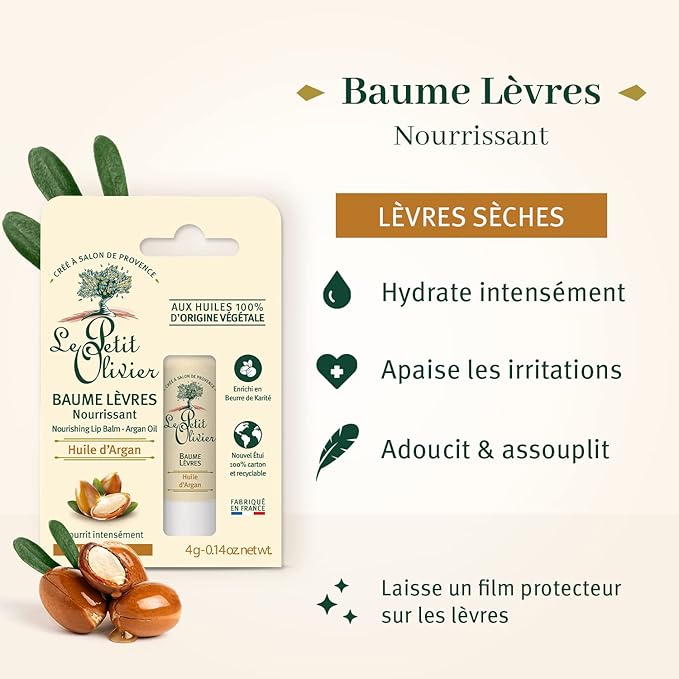 Nourishing Lip Balm Stick - Enriched with Argan Oil - Softens and Smooths Dry Lips - Made with Natural Vegetable Oils - 0.14 oz