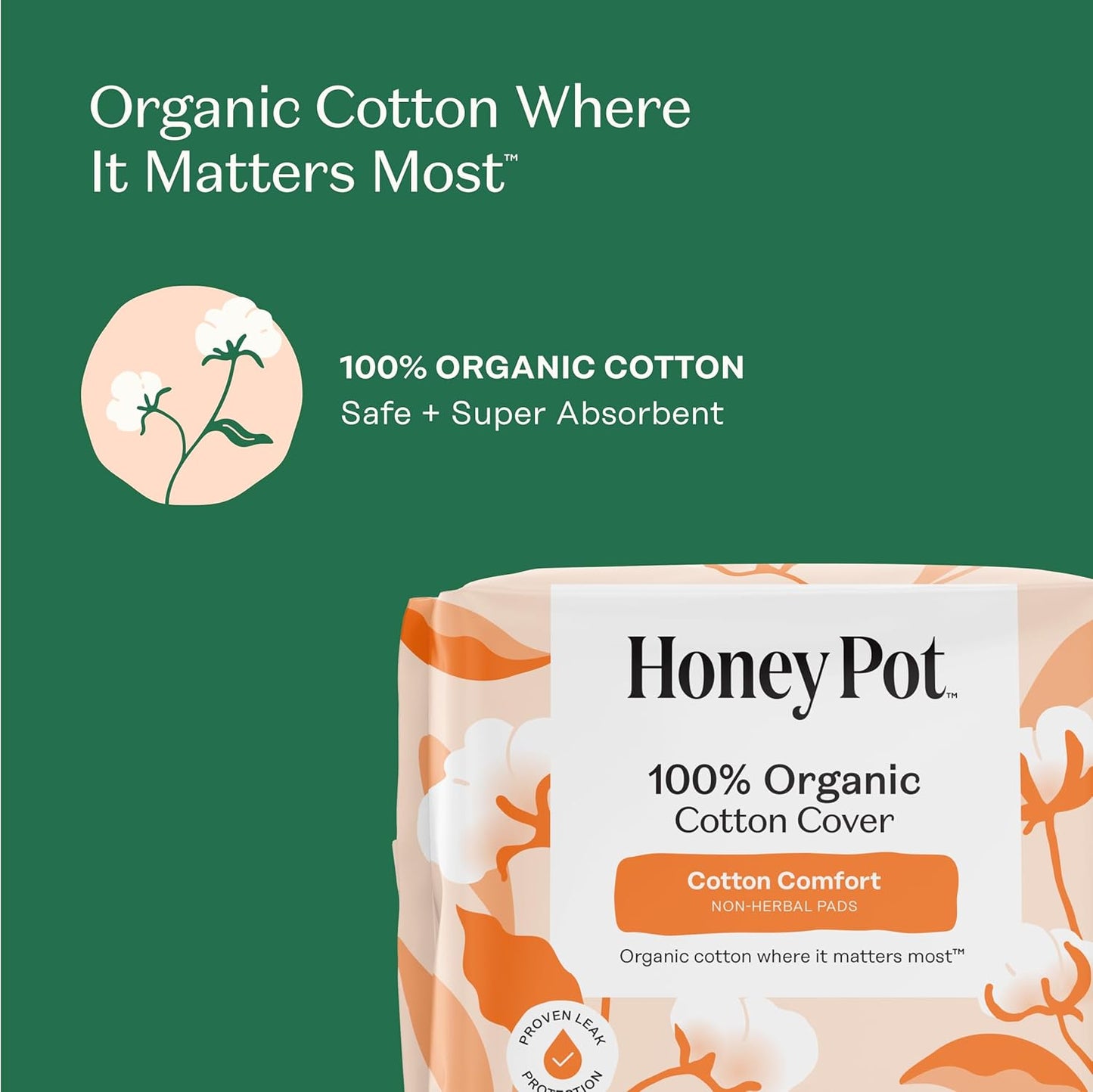 The Honey Pot Company - 64ct - Sanitary Pads for Women - Non-Herbal Super w/Wings - Organic - Cotton Cover, & Ultra-Absorbent Pulp Core - Feminine Care