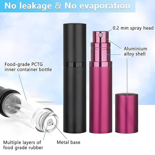 Refillable Perfume Atomizer Travel Bottle 2-Pack 5ml Leakproof Luxury Travel Perfume Refillable Bottle, Portable Fragrance Atomiser (Black & Rose Red)