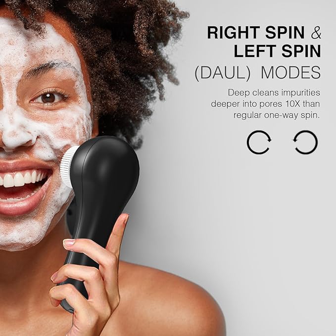 Face Scrubber Exfoliator,Facial Cleansing Brush Rechargeable IPX7 Waterproof with 5 Brush Heads,Electric Face Spin Brush for Exfoliating, Massaging and Deep Cleansing (Black Color)
