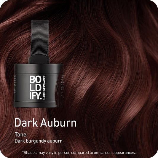 BOLDIFY Hairline Powder - Root Touch Up Hair Color for Gray Coverage - Bald Spot Concealing Hair Powder for Women & Men - 48-Hour Stain-Proof - Dark Auburn