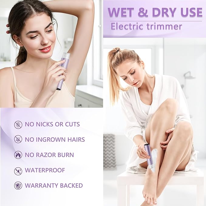 Women's Electric Shaver Waterproof IPX8 Bikini Tnimmer Body Hair Remover/Razors for Women Skin Cordless Rechargeable Razor for Legs underarms pubic Hair Facial Hair Removal for Women