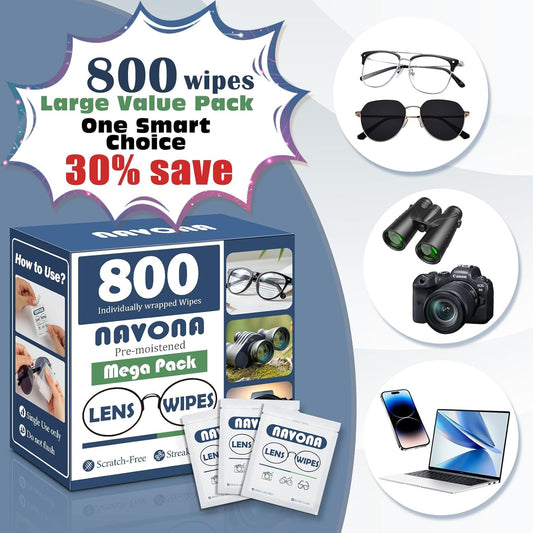 800 Count Lens Wipes for Eyeglasses – Pre-Moistened, Individually Wrapped Eyeglass Cleaning Wipes – Scratch-Free, Streak-Free Glasses Cleaner Wipes for Sunglasses & Camera Lens – Bulk Pack
