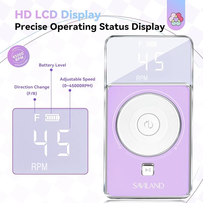 SAVILAND SSPro X-Drill Nail Drill Professional: 45000 RPM Quick Removal for Acrylic Nails Electric Nail File 3000 mAh Nail Drill Kit Portable EFile with Ceramic Bits Sanding Bands Nail Tech Salon