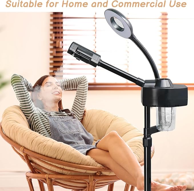 Winado 2 in 1 Professional Facial Steamer with 5X Magnification Lamp & Touch Screen, Esthetician Steamer Humidifier Face Spa Mist Steam for Home Beauty Salon, Personal Skin Care Deep Cleaning, Black