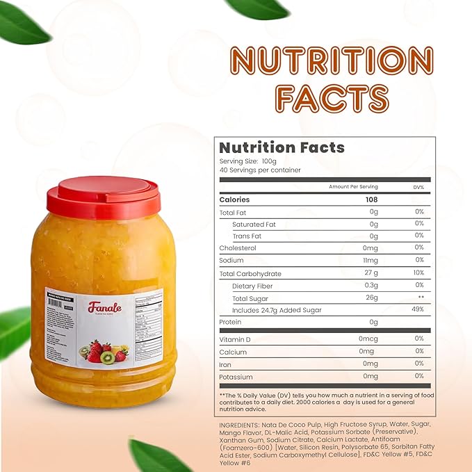 Fanale Coconut Jelly Topping nata de coco for Bubble Tea 8.3 lb | Mango Jelly | for Boba Tea, Smoothies, Slushes, Desserts | 8.3lb | JEL003