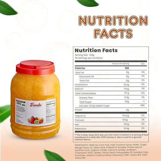 Fanale Coconut Jelly Topping nata de coco for Bubble Tea 8.3 lb | Mango Jelly | for Boba Tea, Smoothies, Slushes, Desserts | 8.3 pound (Pack of 4) | JEL003-CS