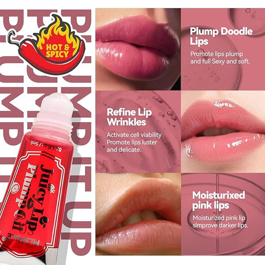 Roll On Plumping Lip Gloss, Spicy Lip Lip Oil, Lifter Gloss, Hydrating, Volumizes&High-Shine Lip Plumping Lip Glass Mirror Lip Glaze Lipstick, Plump& Pout Lip Plumper for Women Girls (#01)