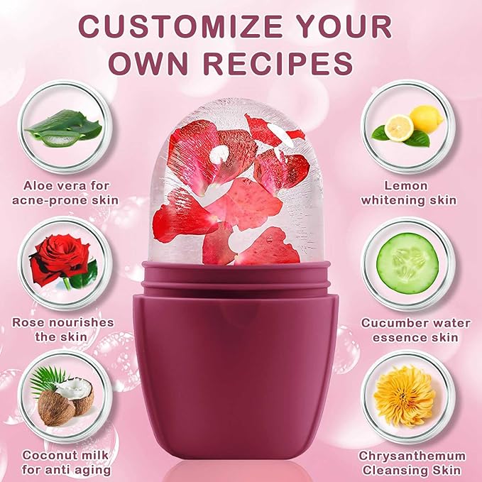 XHJRI Ice Face Roller Massager,Ice Cube Roller for Face, Eyes and Neck Naturally Conditioning and Skin Care,De-Puff Eye Bags,Reduce Migraine Pain,Reusable Massage Silicone Ice Mold (Upgrade Rose)