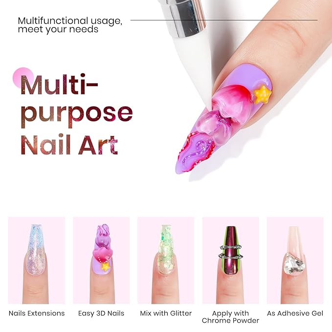 MIZHSE 2PCS Solid Builder Gel for Nails: 30g/1oz Clear & Pink Glitter Hard Gels for Nails 3D Gel with Dual Forms 3D Silicone Mold Soak off U V Builder Gels for Nail Art Manicure Home DIY