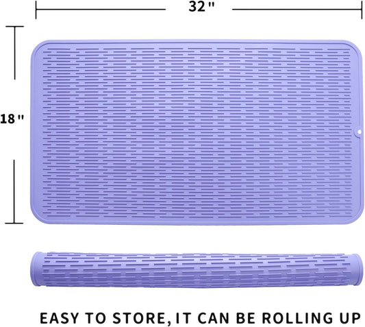 Silicone Dish Drying Mat for Multiple Usage,Easy clean,Eco-friendly,Heat-resistant Silicone Mat for Kitchen Counter or Sink,Refrigerator or Drawer Liner Light Purple 4XL 32 inches x 18 inches