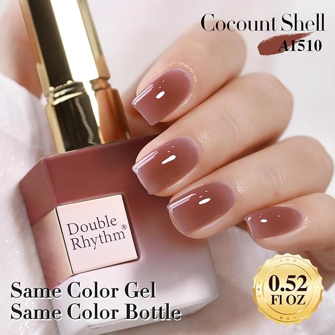 Double Rhythm 0.50 OZ Translucent Gel Polish Same Color Same Bottle Sheer Pastel Neutral Natural Milky 15 ML Jelly UV Nail Art DIY at Home (Red Brown-A1510)