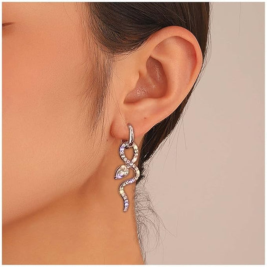 Gothic Crystal Snake Drop Earrings Silver Serpent Earrings Punk Snake Hoop Earrings Unusual Halloween Earrings Jewelry for Women and Girls