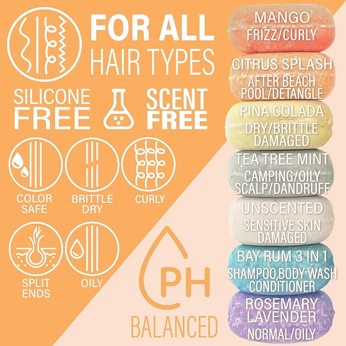 Shampoo Bar, Natural, Made in USA, Up to 60 Washes, Vegan, Sulfate Free, Mango, 2.2 Ounce, Shampoo Bar All Hair