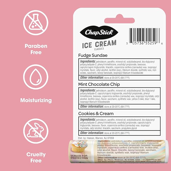 ChapStick Lip Care Bundle – Ice Cream Classics + Cake Batter Lip Balm, 0.15 Ea (5 Piece Set)