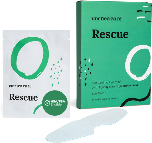 Rescue: Hydrogel Self Cooling Compress | Cold Eye Masks for Puffy Eyes | Self Cooling Eye Compress for Fast Relief | Travel Ready | 12 Count