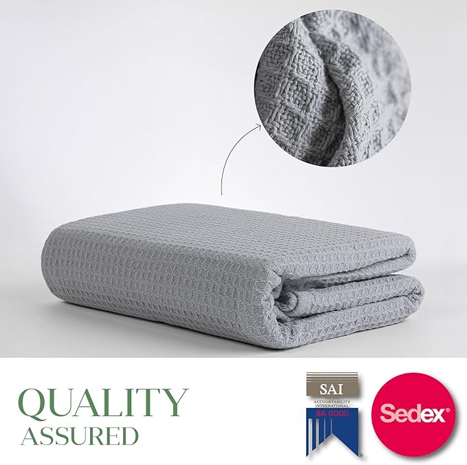 Salt Earth Organic Cotton Throw Blanket, Queen, 90"X92" Waffle Throws for Home, Bedrooms, Outdoor & Office Couch, Modern Room Decor Blankets, Lightweight, All Season Western Blanket (Scottish Grey)