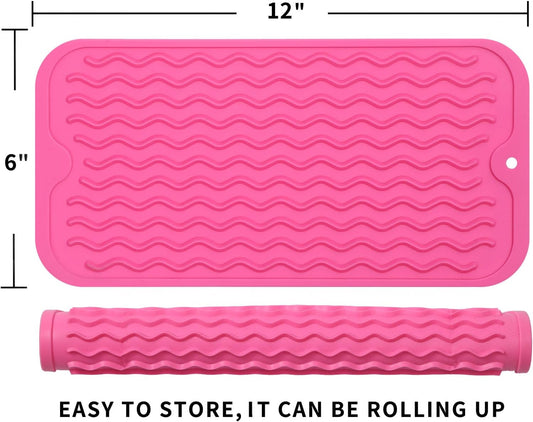 Silicone Dish Drying Mat for Multiple Usage,Easy clean,Eco-friendly,Heat-resistant Silicone Mat for Kitchen Counter or Sink,Refrigerator or Drawer Liner Rose S 12 inches x 6 inches