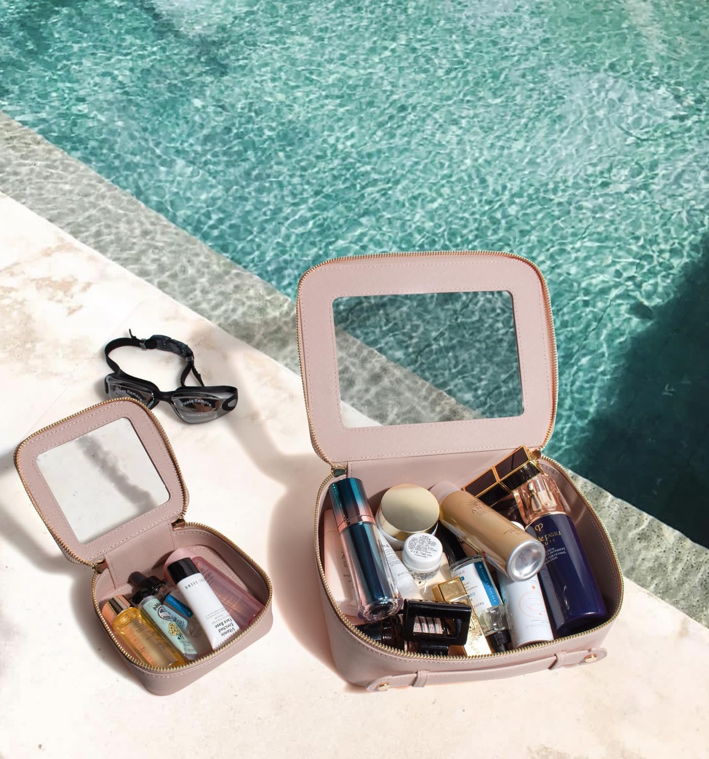 Travel Clear Makeup Bag Set, TSA Approved Cosmetic Bag Case with Zipper Portable Makeup Pouch Toiletry Bag Women Traveling Cosmetic Organizer Storage Bag Car Organizer Car Essentials for Women