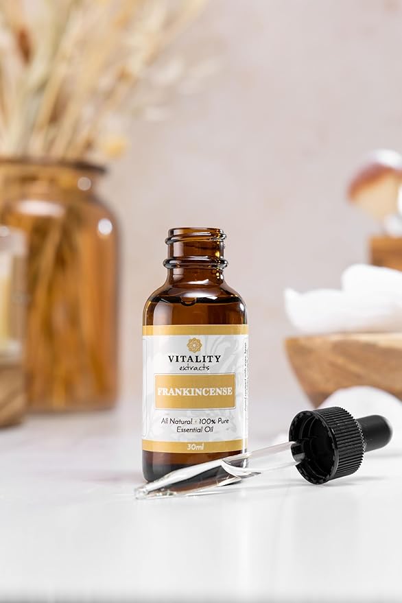 Vitality Extracts Frankincense Essential Oil - 30ml, Boswellia Serrata, Aromatherapy, Skin Care, Natural Calm, Stress Relief, Yoga, Comfort