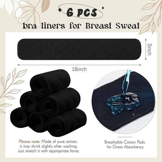 Toulite 6 Pcs Cotton Bra Liners Rectangle Under Bra Pads 3 Layer Bra Sweat Liners for Women Sweating Supplies