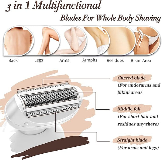 Electric Shaver for Women Electric Razor for Womens Bikini Legs Underarm Public Hairs Rechargeable Trimmer with Detachable Head Cordless Wet Dry Use