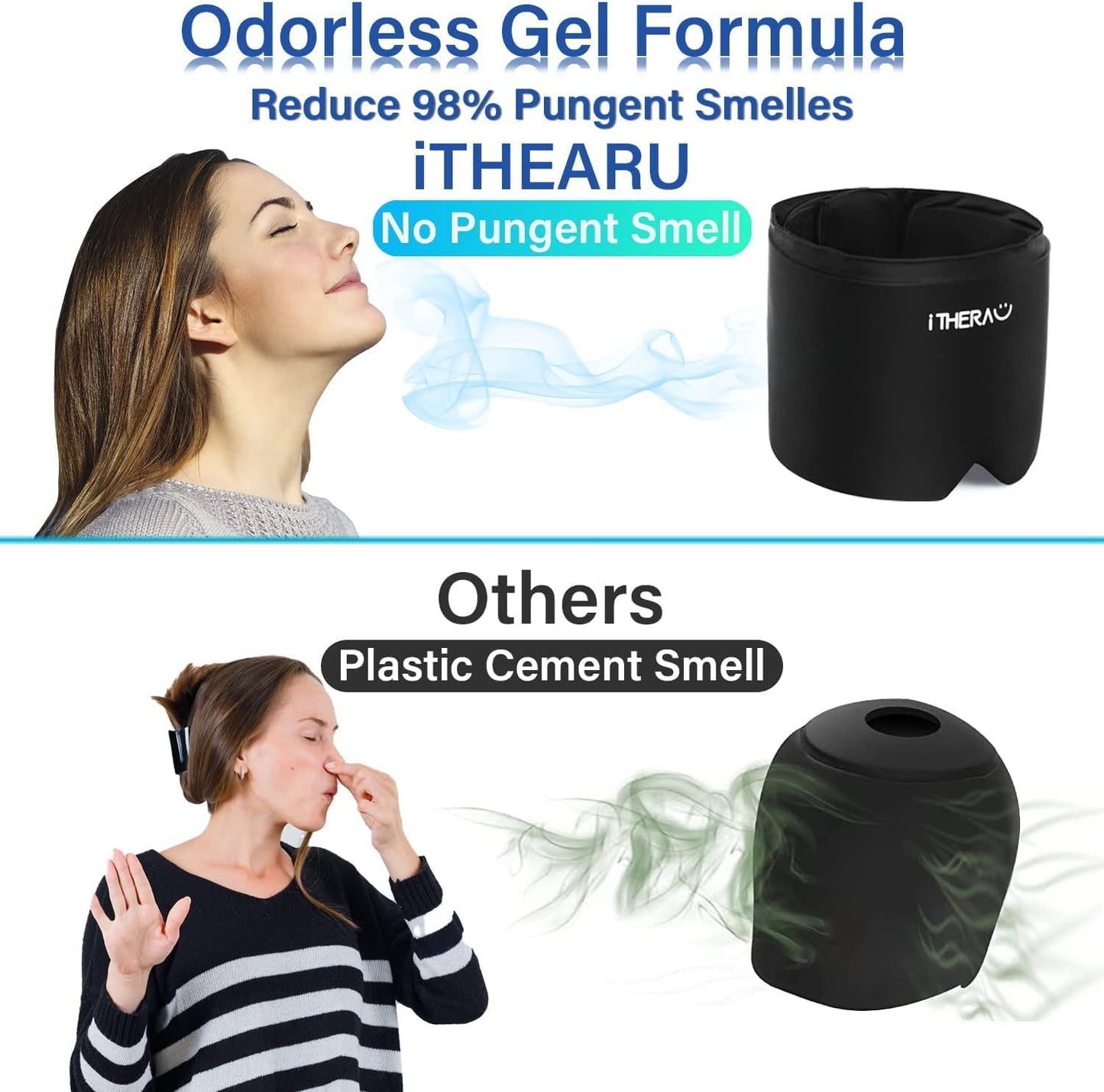 iTHERAU Migraine Ice Head Wrap-Headache Relief Hat, Migraine Relief Cap, Cold Therapy Headache Relief Cap Pink&Black Headache Ice Pack for Puffy Eyes, Tension, Sinus & Stress Relief