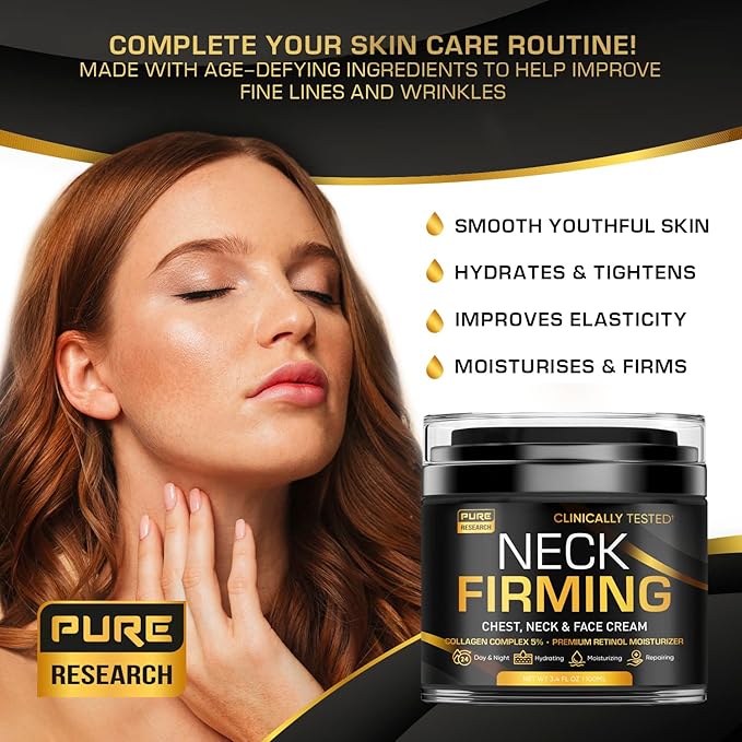 Neck Firming Cream - Anti Wrinkle Cream - Saggy Neck Tightener & Double Chin Reducer Cream - Collagen & Retinol Skin Tightening Cream - Anti Aging Moisturizer for Neck & Décolleté 3.4oz