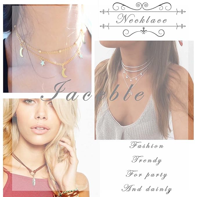 Bohemia Star Necklace Star Dangle Choker Necklace Gold Stars Short Necklace Minimalist Star Tassel Chain Necklace Jewelry for Women and Girls