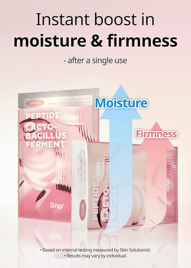 SNP Skin Return Lifting Essence Sheet Mask | Hydrating and Firming for All Skin Types | Vegan Sheet Masks | Peptide and Lactobacillus | Korean Face Masks Skincare | Facial Mask | 10 Sheets