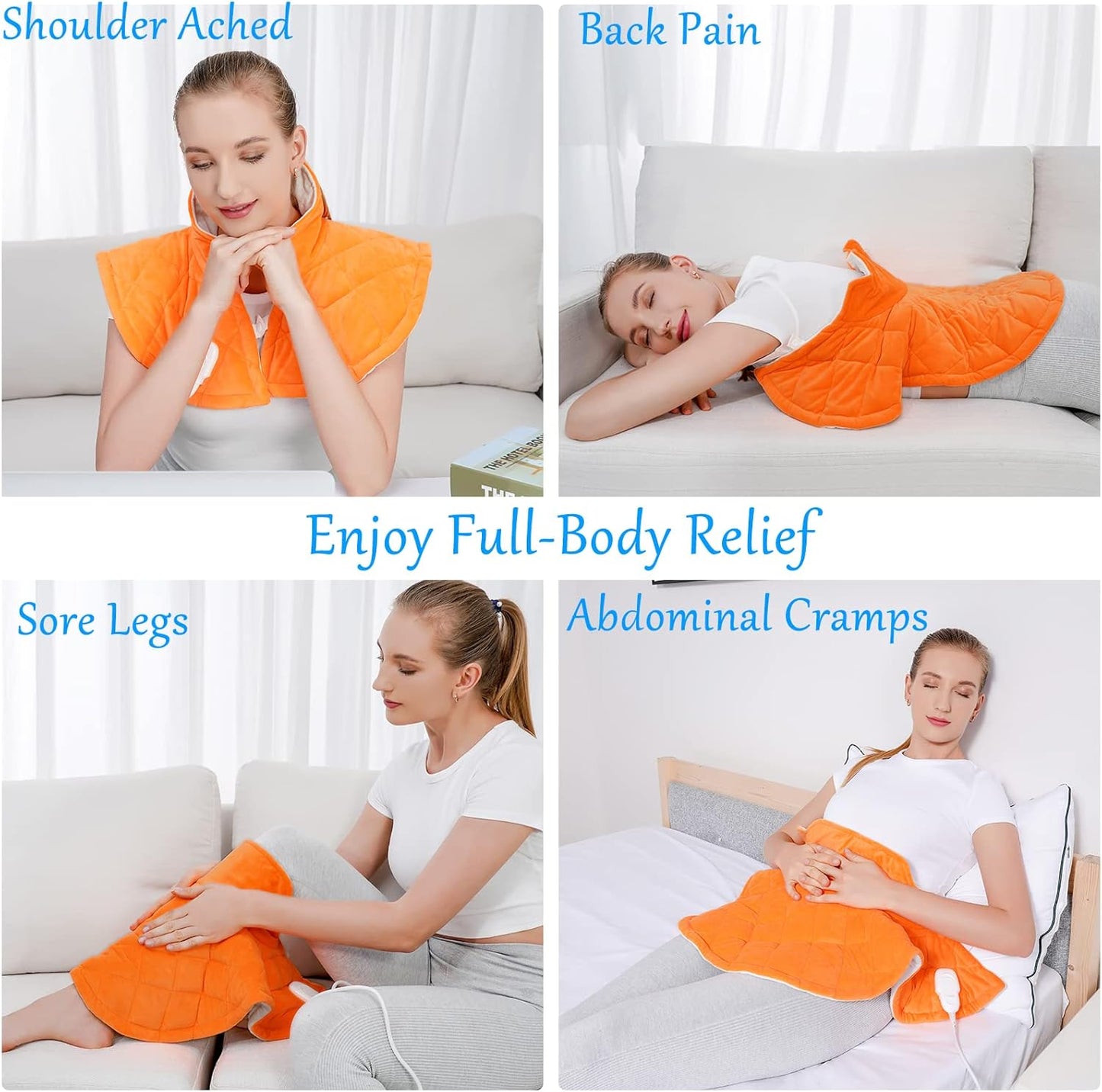 Electric Heating Pad for Neck and Shoulders, Far Infrared Heated Pad for Pain Back Relief, Weighted Electric Heating Pads with Auto-Off, Gifts for Women Men Mom Dad(L, Orange)