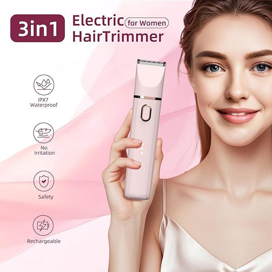 Trimmer for Women: 3 in 1 Gentle Painless Electric Razor for Women,120min Cordless Runtime,USB Charge Dock,IPX7 Waterproof Wet & Dry Use Portable Facial Razor with Ceramic Blade Travel Grooming Kit