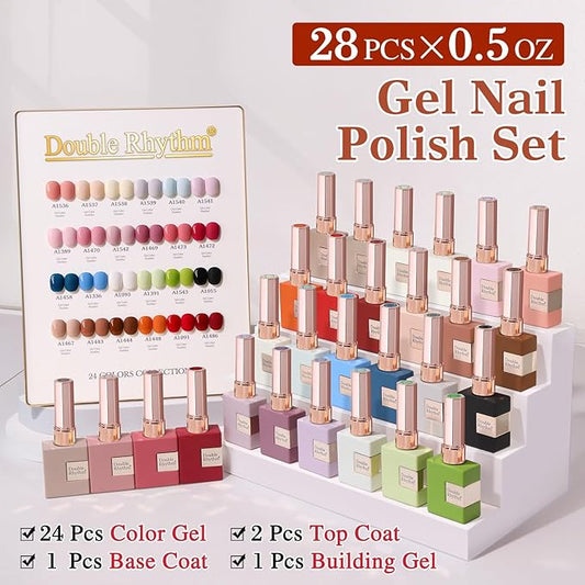 Double Rhythm 28Pcs 0.5Oz Gel Nail Polish Set Same Color Same Bottle Soak Off Gel Polish Kit Nail Art Manicure Salon DIY at Home for Women (White Pink Collection-T24-2)