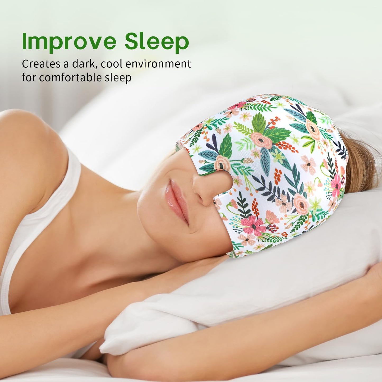 ZNÖCUETÖD Migraine Headache Relief Cap Hat, Head ice Pack Wrap Cooling Gel Ice Beanie Cold Cap Hot/Cold Compress Therapy for Sinus, Stress, Tension, Head Pain Relief - Reusable Men & Women (White)