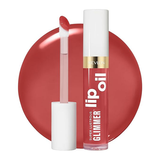 REVLON Super Lustrous Glimmer Lip Oil, Moisturizing & Tinted, Shiny Finish, Made with Plant-Based Squalane, 008 Just Toasty, 0.13 fl oz
