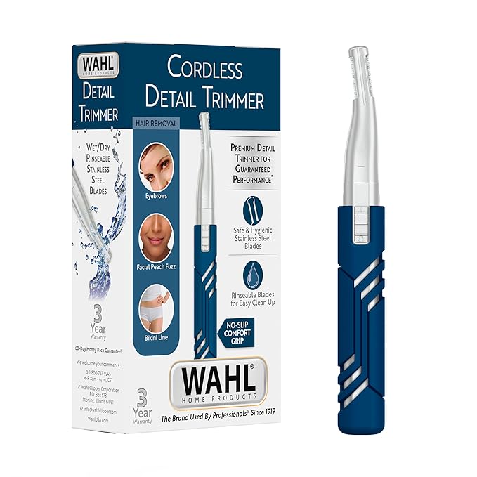 Wahl DualTech® Lithium Battery Dual Sided Eyebrow, Bikini, and Facial Hair Removal Trimmer for Women with Rubber Grip – Model 3026636