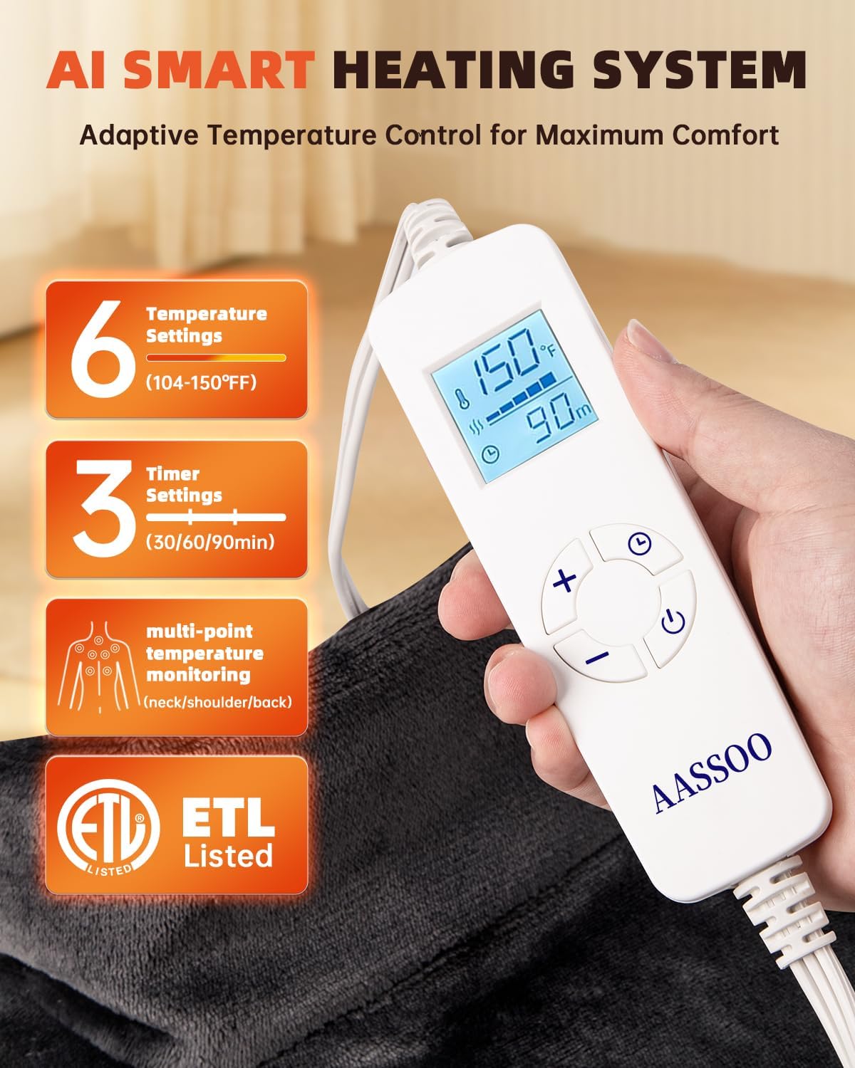 Graphene-Infused Heating Pad for Neck Shoulder and Back,Birthday Gifts for Women Men Dad, Weighted Electric Neck Shoulders Heat Pad for Pain Relief, 24"x37", ETL Certified