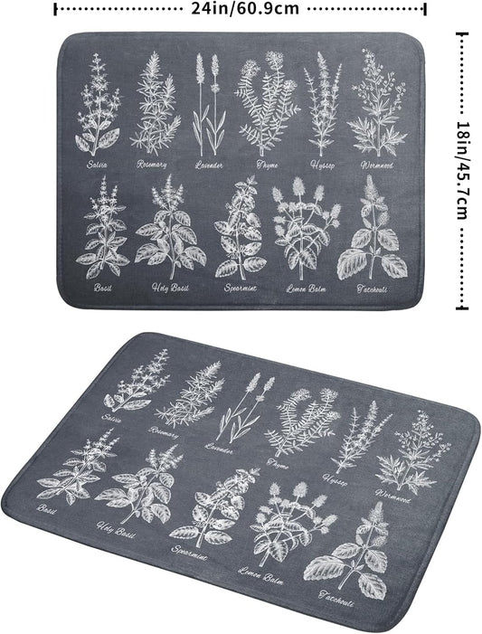 Flower Herbs Dish Drying Mat Wild Plant Dish Rack Mat with Hanging Loop Fast Dry Dish Drainer Pad for Kitchen Counter Sink 18x24 Inch