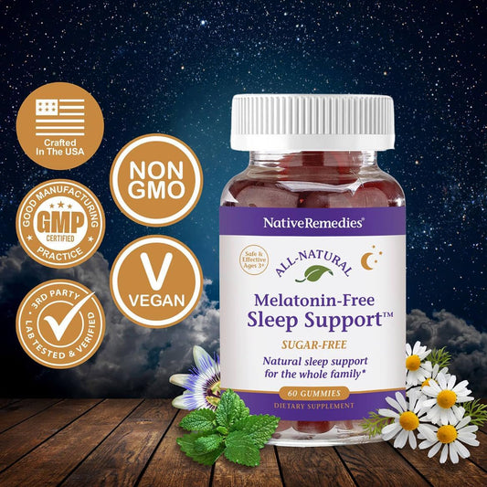 Native Remedies Melatonin-Free Sleep Gummies – Sugar-Free Herbal Formula with GABA, Magnesium, L-Theanine & Valerian – Sleep Aid Natural Support for Adults - 60 Calm Gummy Vitamins
